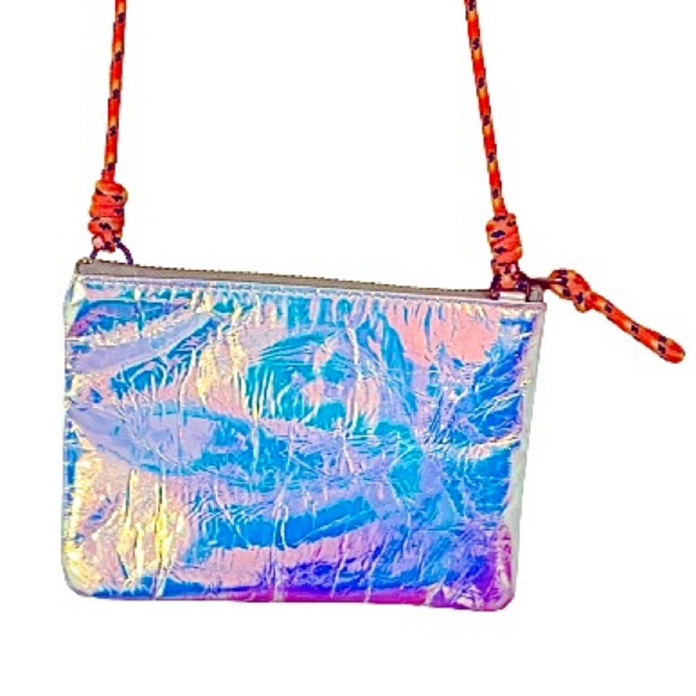 J.Crew Crewcuts Iridescent Mini Crossbody Bag w/ Orange Rope Strap